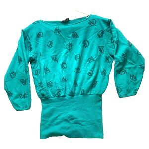 Vintage Sweatworks Sweater Womens Small Teal Green Oversized AOP 80s 90s USA
